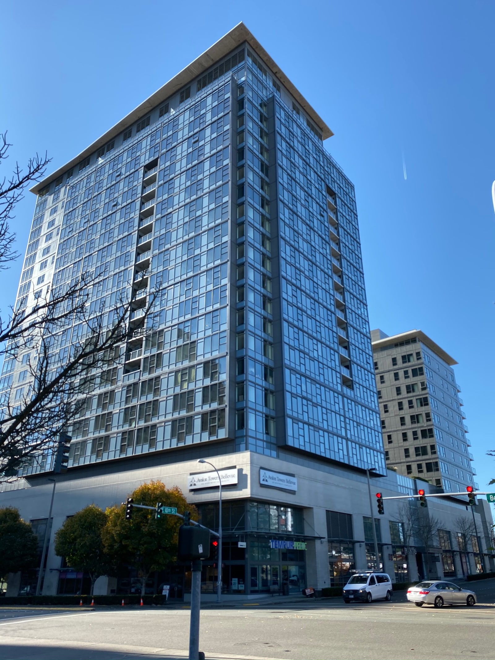 An urban mixed-use corner in downtown Bellevue